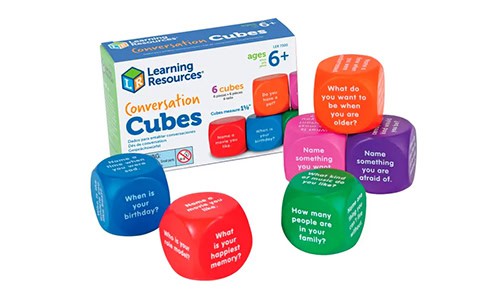 assorted colors conversation dice cubes