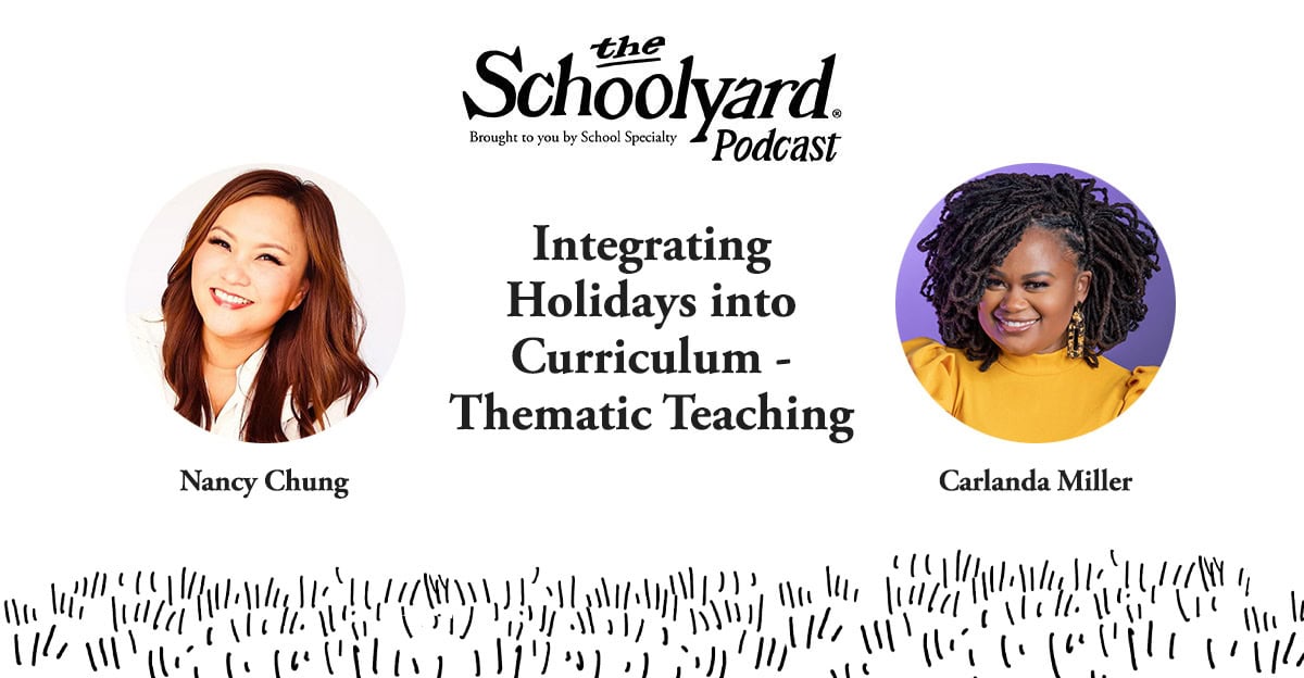 Headshot of two women against white background and text saying The Schoolyard Podcast.