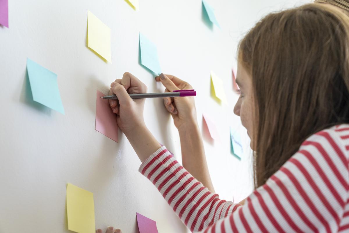 Sticky notes on a whiteboard